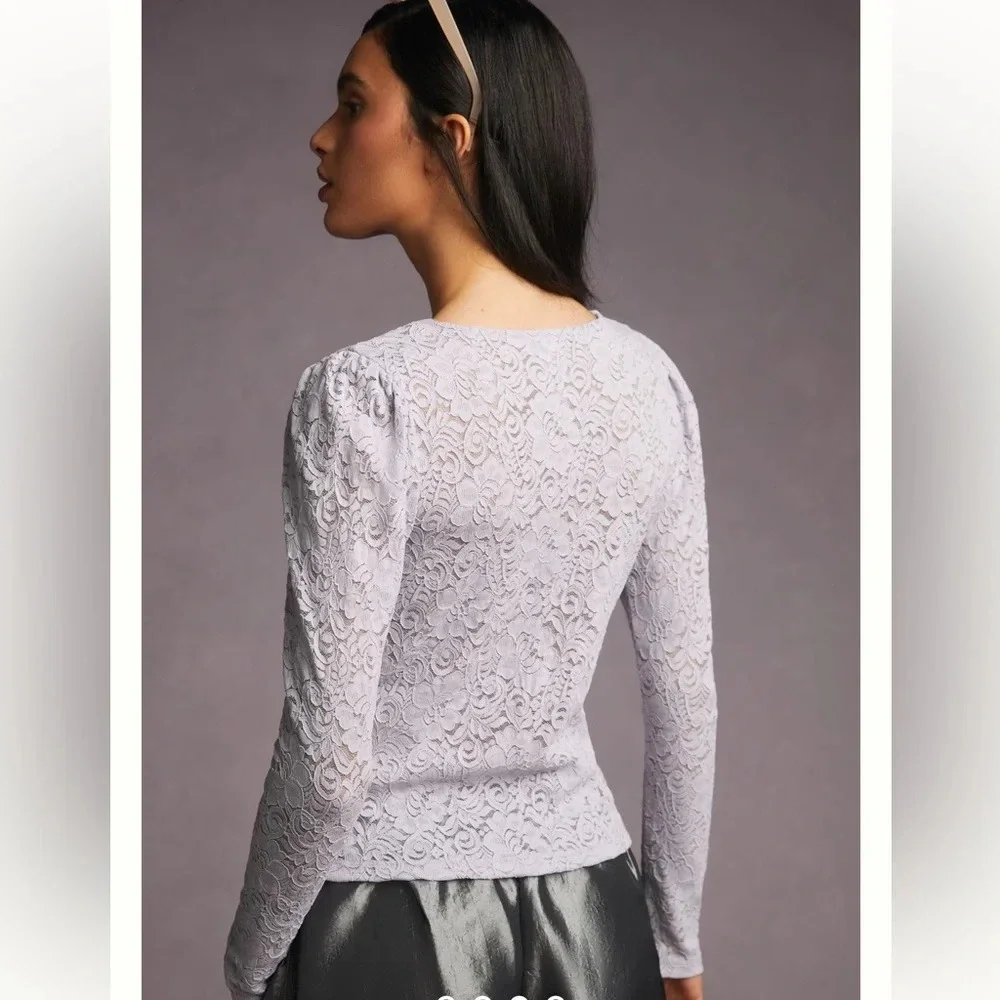 Anthropologie Lace Button Front Long Sleeve Top Size XS
